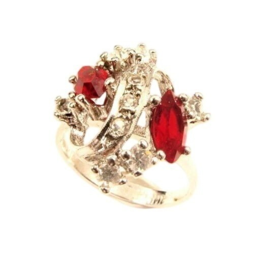 VINTAGE UNCAS STERLING SILVER CLEAR RUBY RED RHINESTONE COCKTAIL‎ RING*SZ 7*925